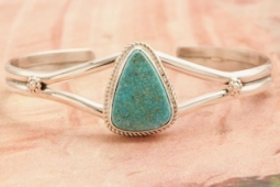 Genuine Kingman Turquoise Sterling Silver Navajo Bracelet
